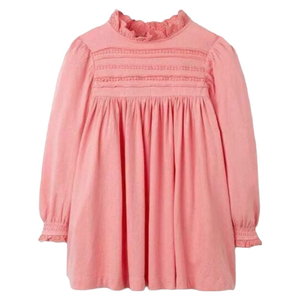 Mini Boden Pink Long Sleeve Embroidery Jersey Dress Size 3-4 Years ⭐️